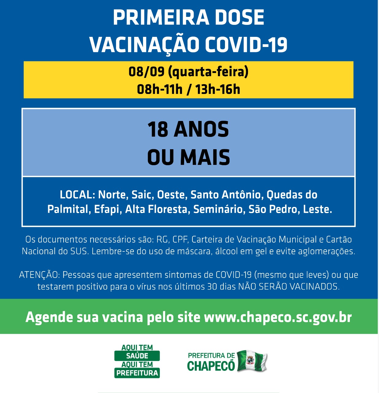 Covid-19: Chapecó reabre o agendamento da vacinação para maiores de 18 anos  - ClicRDC