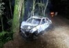 Carro fica destruído pelo fogo após colidir com árvore em SC