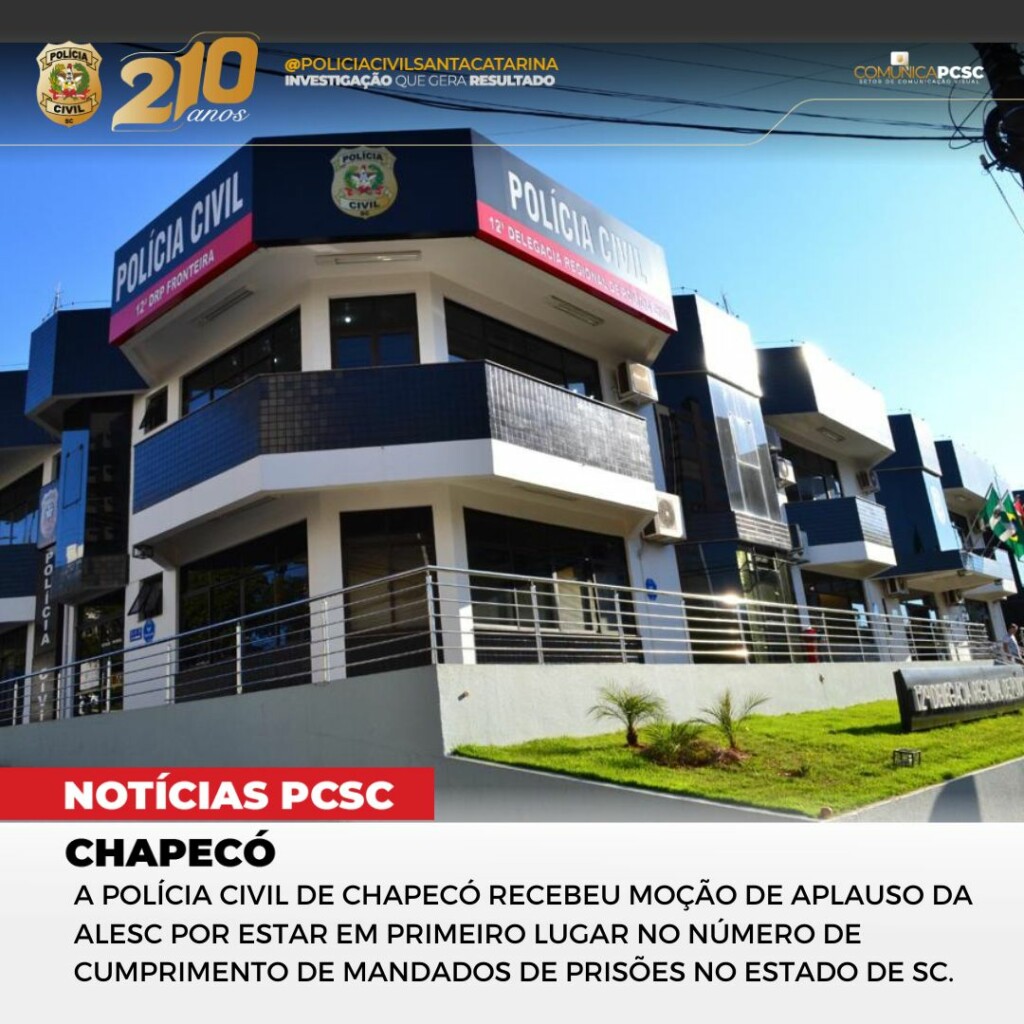 Polícia Civil de Chapecó recebe moção de aplausos da Alesc