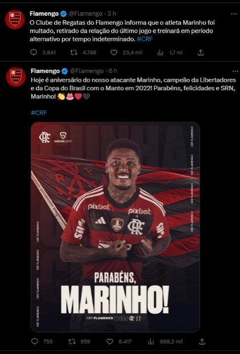 Oito a oitenta: Horas após desejar parabéns pelo aniversário, Flamengo afasta jogador