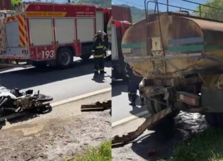 Jovem morre em colisão traseira entre moto e carreta