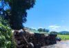 Excesso de velocidade pode ter causado tombamento de caminhão no Oeste de SC