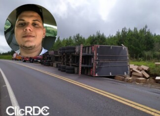 Identificado jovem de 25 anos que morreu após caminhão de Chapecó tombar no Oeste de SC