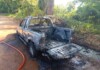 Carro pega fogo no interior de município do Oeste