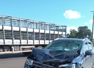 Violenta colisão entre moto e carro é registrada na BR-282