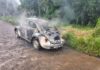 Fusca é destruído por incêndio às margens de rodovia do Oeste Catarinense