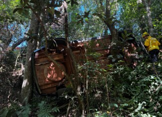 Carro despenca em ribanceira e motorista é resgatado com ferimentos no Oeste de SC