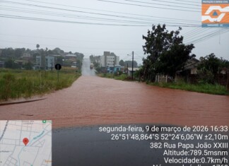 Chuva intensa provoca pontos de alagamento e mobiliza Defesa Civil em município do Oeste de SC
