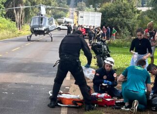Motociclista fica ferido em acidente na SC-283 e é socorrido pelo SAER-Fron em Chapecó
