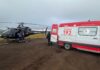 Trabalhador com fratura exposta após acidente com roçadeira é transferido de helicóptero no Oeste de SC