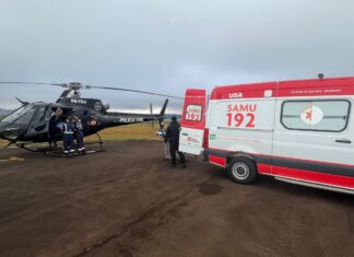 Trabalhador com fratura exposta após acidente com roçadeira é transferido de helicóptero no Oeste de SC