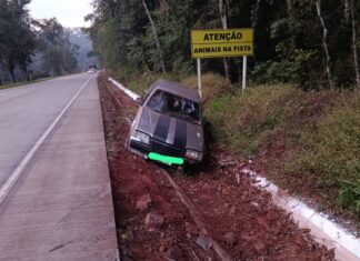 Saída de pista mobiliza Polícia Militar Rodoviária no Oeste de Santa Catarina