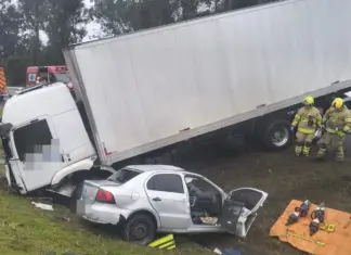 Motorista morre em colisão com caminhão e carro fica destruído na BR-470 em Santa Catarina