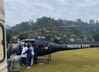 Paciente vítima de AVC é transferida de helicóptero de Jardinópolis para Chapecó