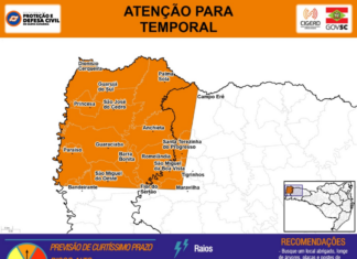 Defesa Civil emite alerta de temporal com granizo, ventos fortes e risco de alagamentos no Oeste de Santa Catarina