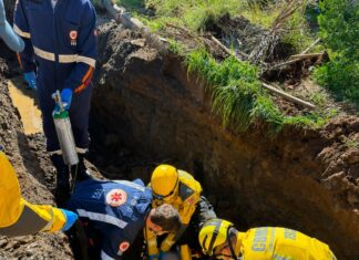 Trabalhador é resgatado após ficar soterrado em vala durante acidente de trabalho em Curitibanos