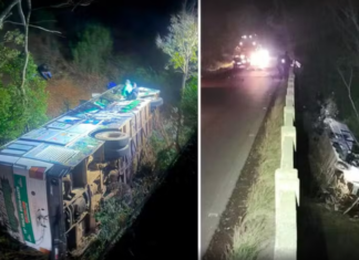 Motorista morre e sete passageiros ficam feridos após ônibus cair de ponte no RS