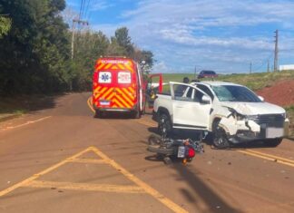 Motociclista fica ferido após colisão frontal com caminhonete na SC-480
