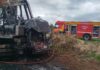 Incêndio destrói máquina utilizada no transporte florestal no Oeste Catarinense