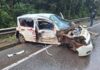 Acidente envolvendo dois carros e carreta deixa duas pessoas feridas na SC-418