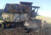 Colheitadeira é destruída por incêndio em lavoura de milho no interior de Quilombo