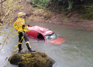 Mulher morre após carro sair da pista e cair em rio na SC-283, no Oeste de SC