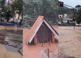 Rio Capinzal transborda e água avança sobre ruas do centro de cidade de SC