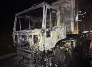Caminhão pega fogo em rodovia de SC; motorista sai ileso