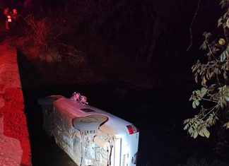 Homem fica ferido após carro capotar e cair de ponte em SC