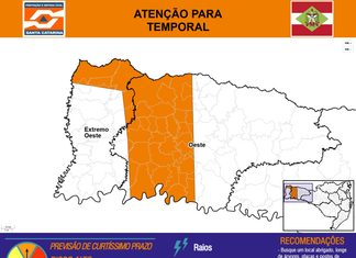 Defesa Civil alerta para temporal com raios, vento, granizo e alagamentos no Oeste de SC