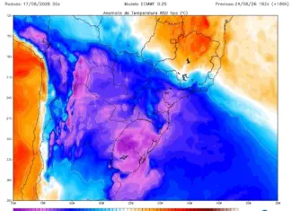 Após dia de calor intenso, massa de ar frio chega ao Sul do Brasil e pode trazer mínimas de até -7°C