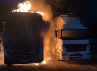 Incêndio destrói cabines de duas carretas estacionadas às margens da SC-135 em Videira