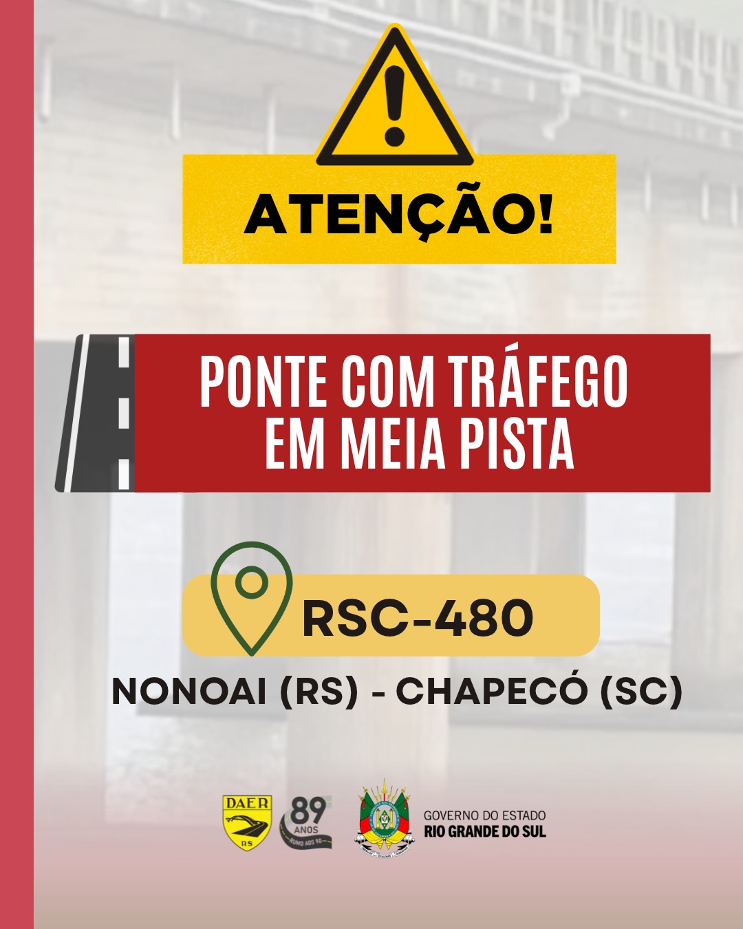 Ponte sobre o rio Uruguai terá trânsito em meia pista entre Santa Catarina e Rio Grande do Sul